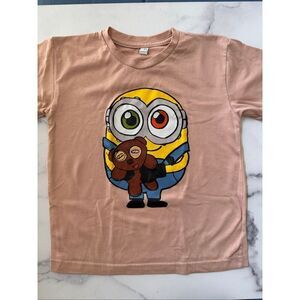 Minion holding teddy bear cute pink girls 5t t-shirt Outlash short sleeve crew n